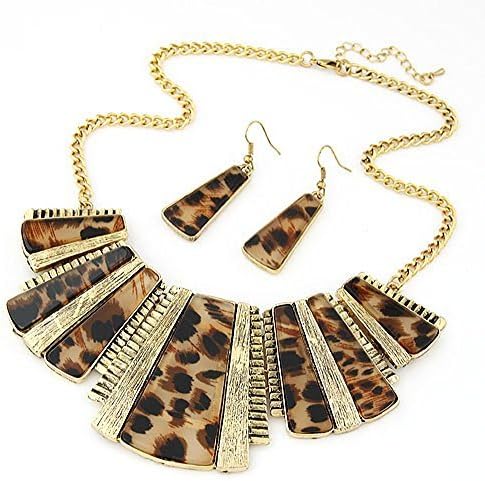 Trend Leader Fashion Accessories Geometry Type Leopard Print Short Design Necklace Earrings Set Vintage Accessories