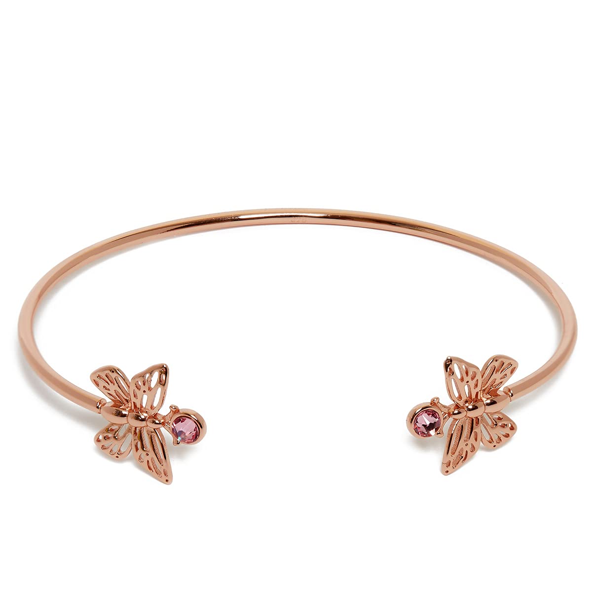 Annie Oak Womens 925 Silver 18k Rose Gold Crystal Butterfly Bangle Bracelet