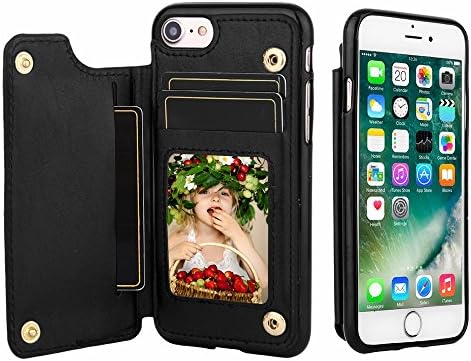 CSTOP ZOOM Series, iPhone 7 Wallet Case,iPhone 8 Wallet Case, 3 ID Credit Card Slot, Cash Slot, Button Snap, Flip-Out Back Leather Drop Protection Case For iPhone 7/iPhone 8 (4.7 Inch) - Black
