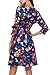NICIAS Women Autumn Floral Printed 3 4 Sleeve Deep V Neck Vintage Casual Short Dress with Waistband (Navy,M)