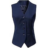 V VOCNI Women's Fully Lined 4 Button V-Neck Economy Dressy Suit Vest Waistcoat