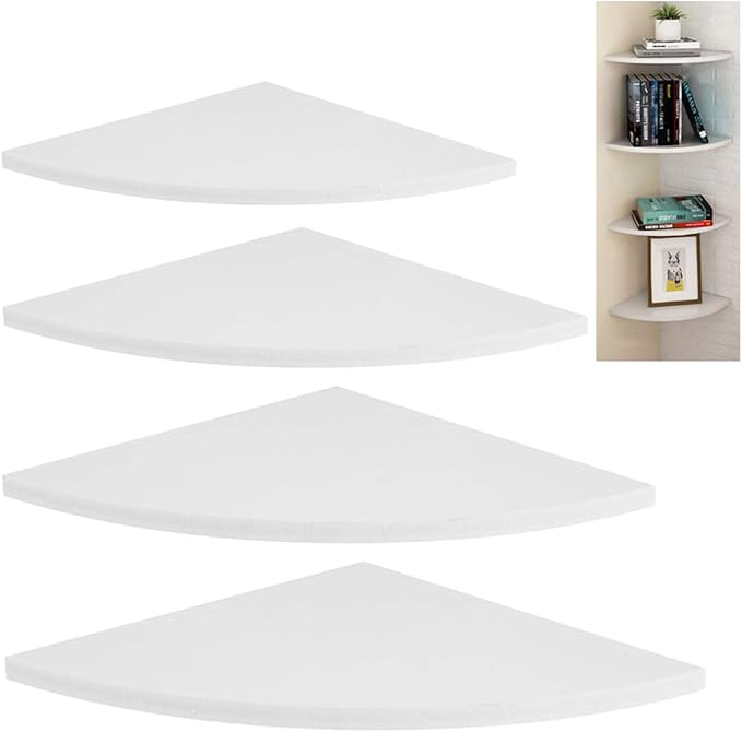 DSDecor Wall Mounted Floating Corner Shelf 4 Tier Quarter