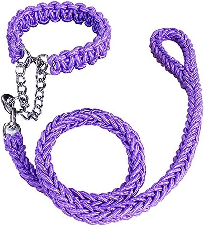 Dsoso Dog Leash, Martingale Braided Nylon Collar Double Colors with Solid Hand Crafted Rope Leash Pets Training Leash (Small, Purple)