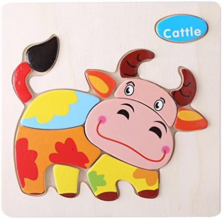 One Set Kids Jigsaw Puzzle Cartoon Animals Wooden Kids Education Learning Toys (Cattle)