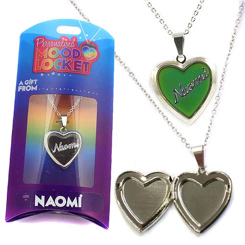 NAOMI PERSONALISED HEART SHAPED NAMED MOOD LOCKET FUN GIFT PRESENT