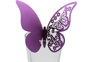 50 Pcs Laser Cut Butterfly Cup Card Hollow Out Seat Card Wine Glass Decor Card Name Place Card for Wedding Party Use Purple C