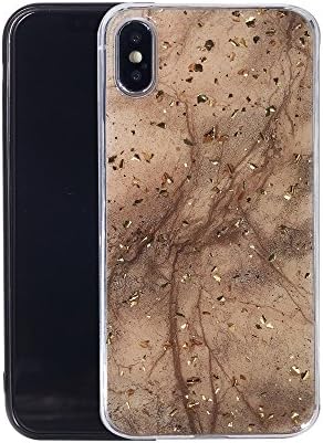 iPhone X Case,CMEKA Luxury [Gold Foil Embedded] [Marble] Flexible Soft Rubber Gel TPU Protective Shell Hybrid Bumper Case Cover for Apple iPhone X (Brown)