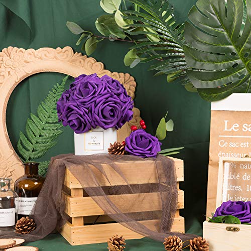 N&T NIETING 25pcs Artificial Flower Roses for Decoration (Large Dark Purple)
