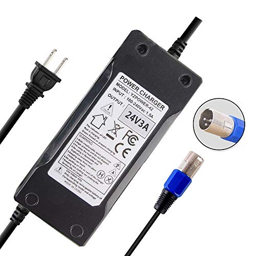 Abakoo 24V 3A Charger Mobility, Electric Power Wheelchair Battery Adapter, Mongoose, Jazzy, GT, eZip, Go-Go Elite Traveller, Shoprider Power Chair Jazzy Select 6 Ultra