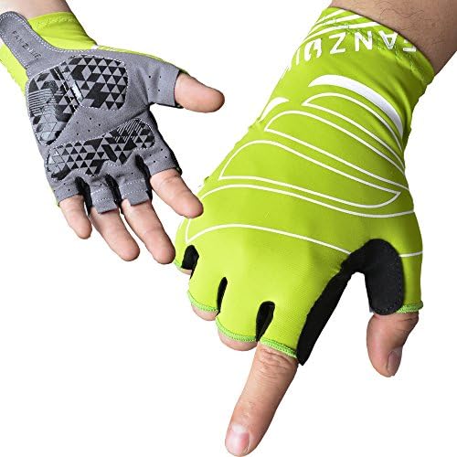 Men Women Bike Cycling Gloves, Breathable Lycra Summer Half Finger Biking Gloves, Anti Slip Shock Absorbing Pading Bike Gloves ,Mountain Road Biking Fanzbike Riding Gloves(Green)
