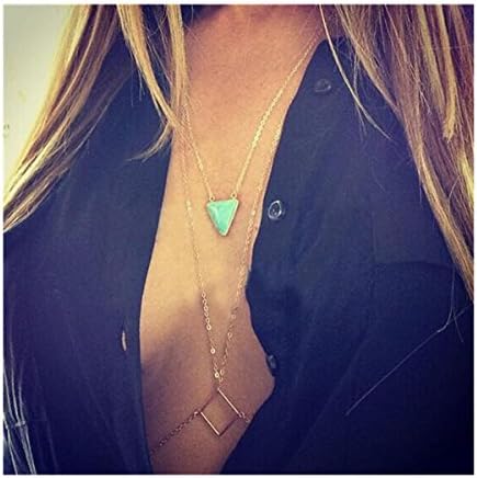 Hanloud Boho Sexy Turqoise Belly Waist Chain Triple Turqoise Pendant Necklace Bikini Beach Body Chain For Women