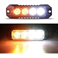 Amber/White LED Grille Strobe Lights Kit, Deck Dash Grill Side Marker Flashing Warning Hazard Police Light for Firefighter Vehicles Van Cars SUV ATV Truck Pickup with Sync Funtion