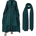 Muslim Chiffon Abaya for Women Open Front Cardigan Modest Dress with Hijab Scarf Middle East Arabian Robe Islamic Long Dress