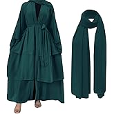Muslim Abaya Dress for Women - Long Sleeve Islamic Dubai Abaya Cardigan Robe - Middle East Prayer Dress with Hijab