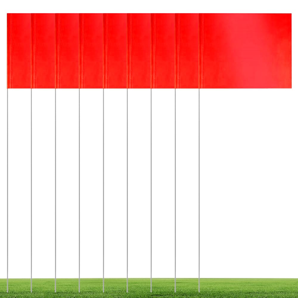 Hollylife 50 Pack Red PVC Lawn Marker Flags, 4.92 x 3.81 Inch, Garden/Landscaping