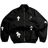 BEAUDRM Men's Y2k Graphic Jacket Zip Up Varsity Lightweght Color Block Windbreaker Vintage Bomber Coats Streetwear