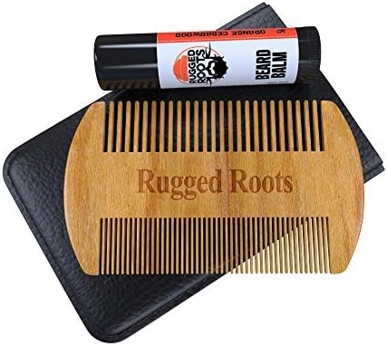 Beard and Mustache Comb Plus Bonus Balmstick,100% Sandalwood,Anti Static,Protective Sleeve,Fine/Coarse Teeth. Unique Stocking Stuffer for Men