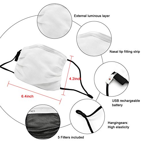 Light Up Face Mas LED Rave мαsk 7 Colors Luminous Fun Rechargeable Radiation Face Mas for EDM EDC Men Women Christmas Party Festival Masquerade Costumes Glow in The Dark (White)