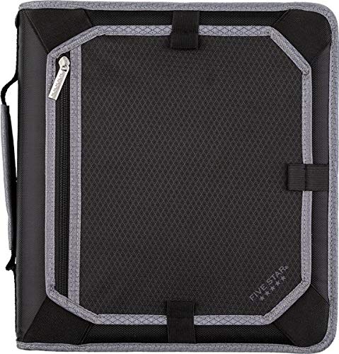 Five Star 2 Inch Zipper Binder, 3 Ring Binder, Expansion Panel, Durable, Black/Gray (29052IT8)