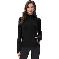 BALEAF Chaqueta De Chándal Para Mujer Con Cremallera Suave Para Correr, Gimnasio, Yoga, Chaquetas De Entrenamiento Cortas Con Agujeros Para Los Pulgares, Negro, Negro , XS