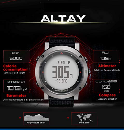 North Edge Altay Sports Smart Outdoor Compass Wrist Watch Back Light for Fishing (Black_A) - Thumbnail 5