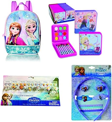 Disney Frozen Mini Backpack with 18 Art Set, Hair Accessory Set and Earrings &amp; Ring Set (Frozen 1)