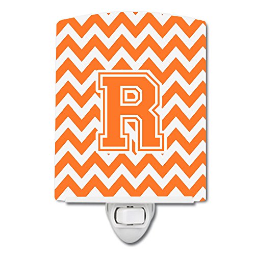 Caroline's Treasures CJ1046-RCNL Letter R Chevron Orange and White Ceramic Nigh…