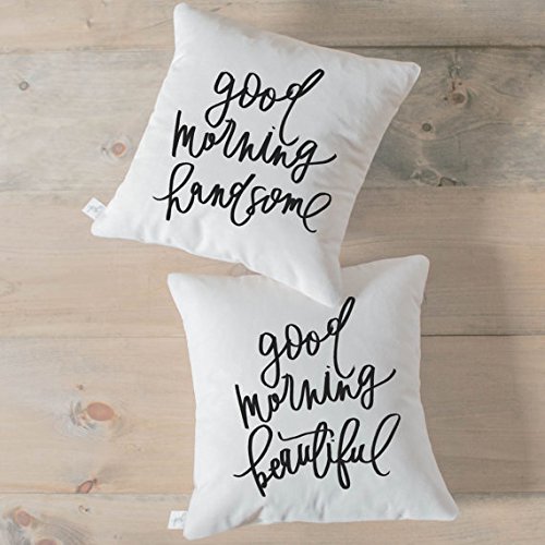 Throw Pillowcase Set - Good Morning Handsome and Beautiful calligraphy home decor, wedding gift, engagement present, housewarming, cushion cover