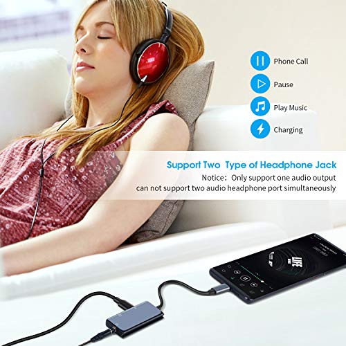 USB C to Headphone Adapter, 3 in 1 USB C to 3.5mm Audio with USB Type C Female Audio Port + PD Power Port, Built-in DAC Technology Ensure Stable for Galaxy Note 10 Aux Adapter (Space Grey)