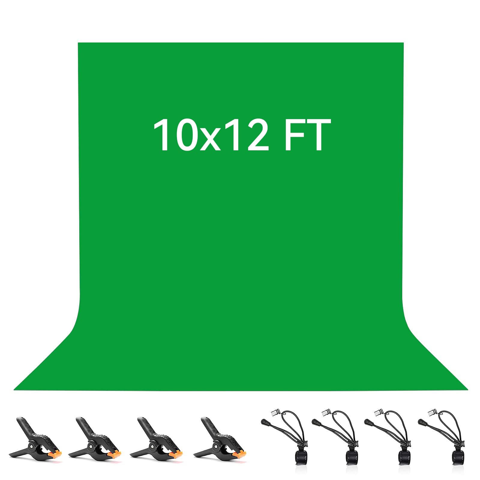 Green Screen Backdrop 3x3.6 M/10x12 FT, Vevelux 100% Polyester Photography Background with 4 Spring Clamps & 4 Anti-Wrinkle Backdrop Clips Foldable Green Screen for Studio Photo Video Shooting