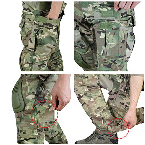 zuoxiangru Men's Multicam Tactical Pants Multi-Pockets Military Camo Outdoor Airsoft Combat Hunting Pants with Knee Pads (CP, US M=Tag 34)