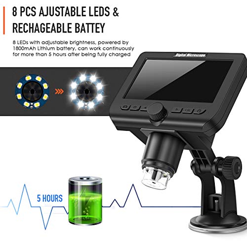 WiFi HD Microscope 1080P 4.3 inch LCD Screen, VSATEN Wireless Digital 50X-1000X Magnification Zoom USB Microscope Camera 2.0 Megapixels 8 Led Camera Video Recorder for iPhone Android Windows Mac Linux - Thumbnail 4