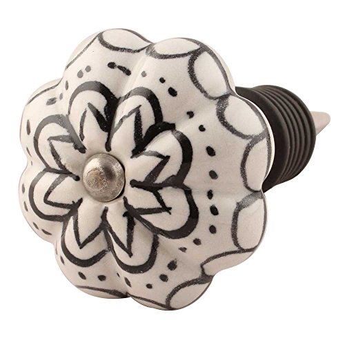 Click Here to See More Images IndianShelf Handmade Set of 3 Ceramic Black White Flower Wine Bottle Stopper Sealer Beverage Bottle Cap Seals Cover Reusable for Holiday Wedding Party Christmas Gifts