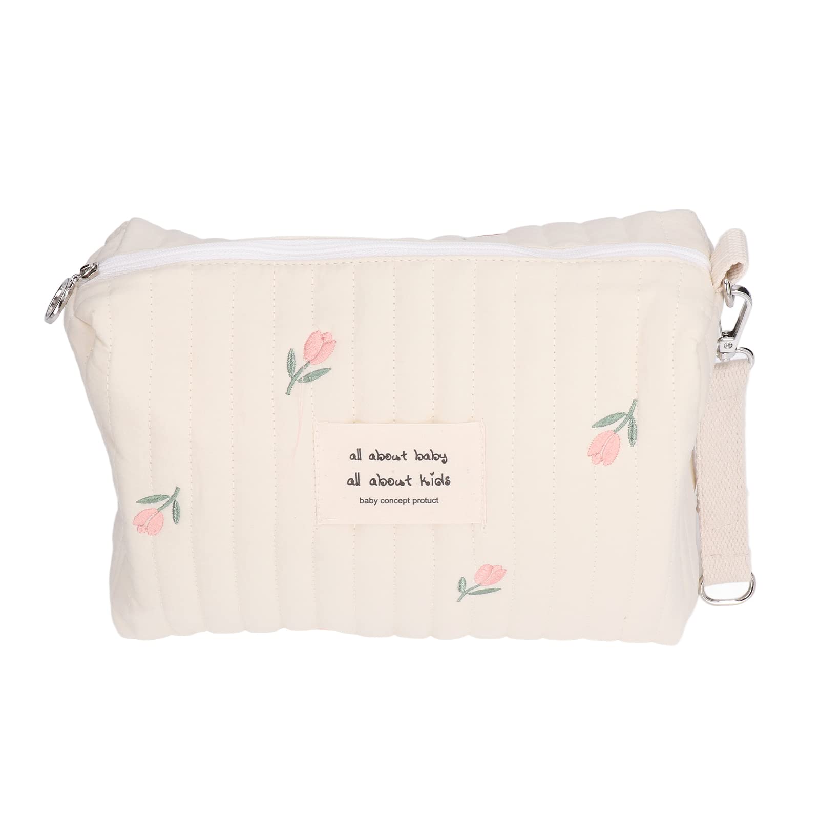 01 02 015 Diaper Storage Bag, Large Capacity Convenient Reusable Baby Bottle Bag Cotton Cloth Portable Cute Pattern for Mother for Travel(Tulip Embroidery)