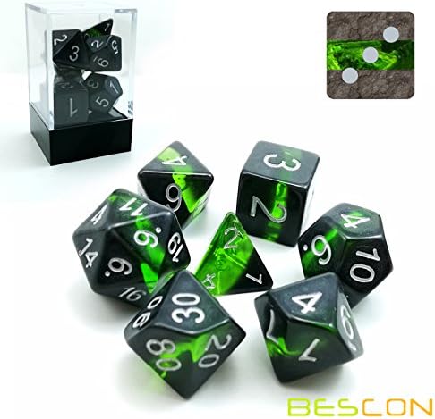 Bescon Mineral Rocks GEM VINES Polyhedral D&amp;D Dice Set of 7, RPG Role Playing Game Dice 7pcs Set of EMERALD