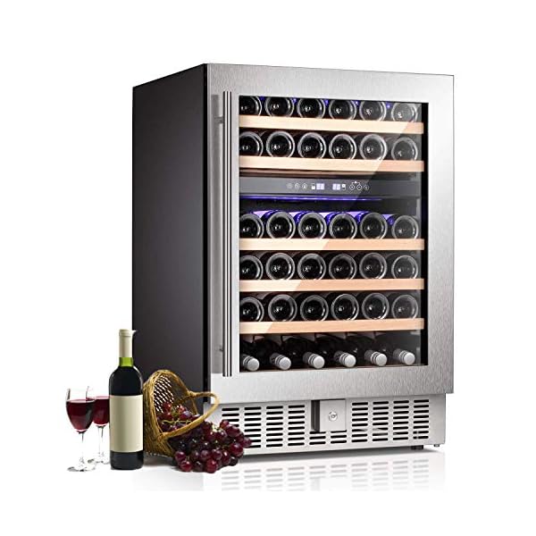 AGLUCKY-24-Wine-CoolerChiller-Built-in-or-Freestanding-Beverage-Refrigerator-Single-Bottle-Area-with-Stainless-Steel-Double-layer-Tempered-Glass-Door-46-Bottles