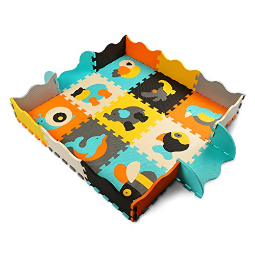 Meiqicool Baby Crawling Mat Puzzle Play Foam Tiles Non Toxic Playmat Floor Mats for Tummy Time,P014B