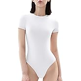 PUMIEY Women's Crew Neck Short Sleeve Thong Bodysuit Fashion T-shirt Tops Smoke Cloud Pro Collection