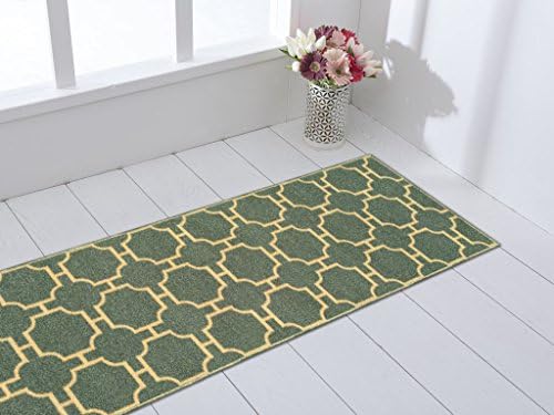 Rubber Backed 20" x 59" Moroccan Trellis Teal-Green &amp; Beige Non-Slip Runner Rug Milldia Milano Collection Area Rugs MIL5016-2X5