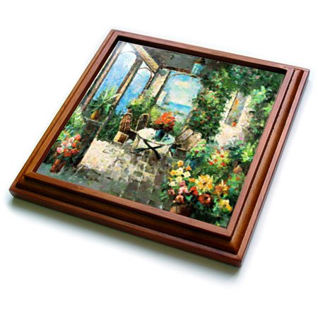 3dRose Picture of an Italian Villa Painting Trivet with Ceramic Tile, 8 by 8", Brown