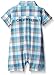 Calvin Klein Baby-Boys Woven Plaid Poplin Romper, Blue, 18 Months