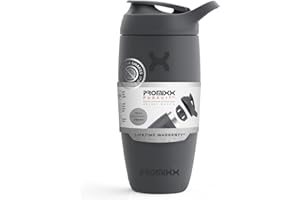 Promixx Pursuit Shaker Bottle Insulated Stainless Steel Water Bottle and shaker Cup, 18oz, Graphite Gray