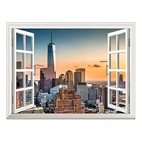 Removable Wall Sticker/Wall Mural - Lower Manhattan Skyline at Sunset | Creative Window View Home Decor/Wall Decor - 24"x32"