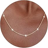 Carffordo 925 Sterling Silver Chain Necklace 16K Gold Plated Beaded Chain Necklace for Women Simple Dainty Choker Necklace Satellite Waterproof Link Necklace Trendy Jewelry Gifts
