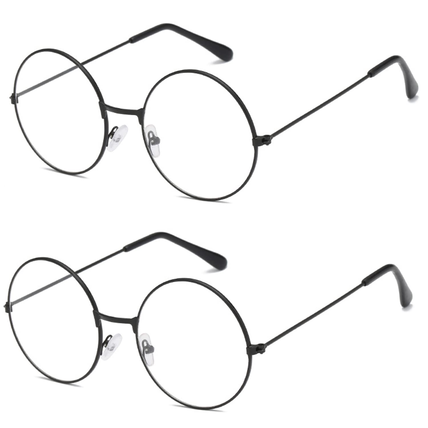 MFUOE 2 Pairs Fancy Dress Round Glasses Classic Retro Glasses with Black Metal Frames and Resin Lens Cosplay Party Costume Accessories for Teenagers and Adults(Black) — image 1