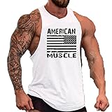 TECOFFER Men Muscle Sleeveless Tank Top Training Gym Sport Fitness Vest T Shirt (White, L)