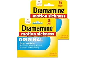 Dramamine Motion Sickness Relief, Original Formula, Fast Acting, (50 mg), 36-Count Tablets (Pack of 2)