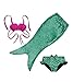 PGXT Girls 3 Pcs Princess Mermaid Tail Swimwear Swimsuit Bikini Set Green 1 L