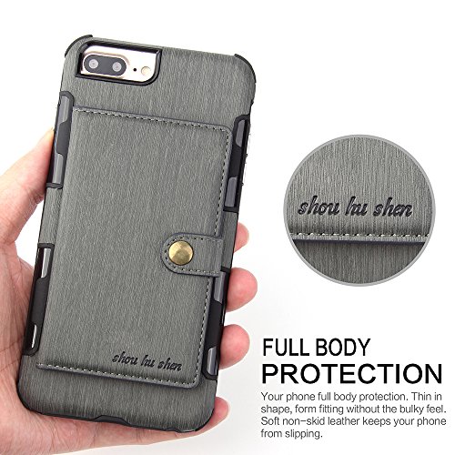 Scheam iPhone 7 Plus iPhone 8 Plus Wallet Leather Case, Protective Durable Cover Shell Folio flip Cell Phone Cover Bag with Card Slots Cash Pocket, Grey