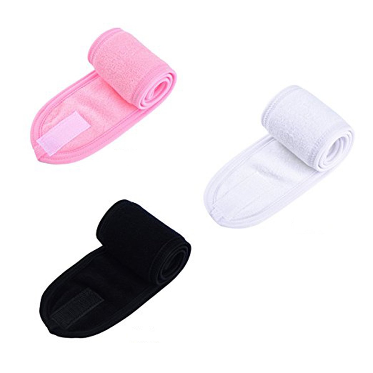 Frcolor Spa Headband Make Up Head Terry Cloth Headband Stretch Yoga Sport Towel Headband ,3 Pieces (White Black Pink)